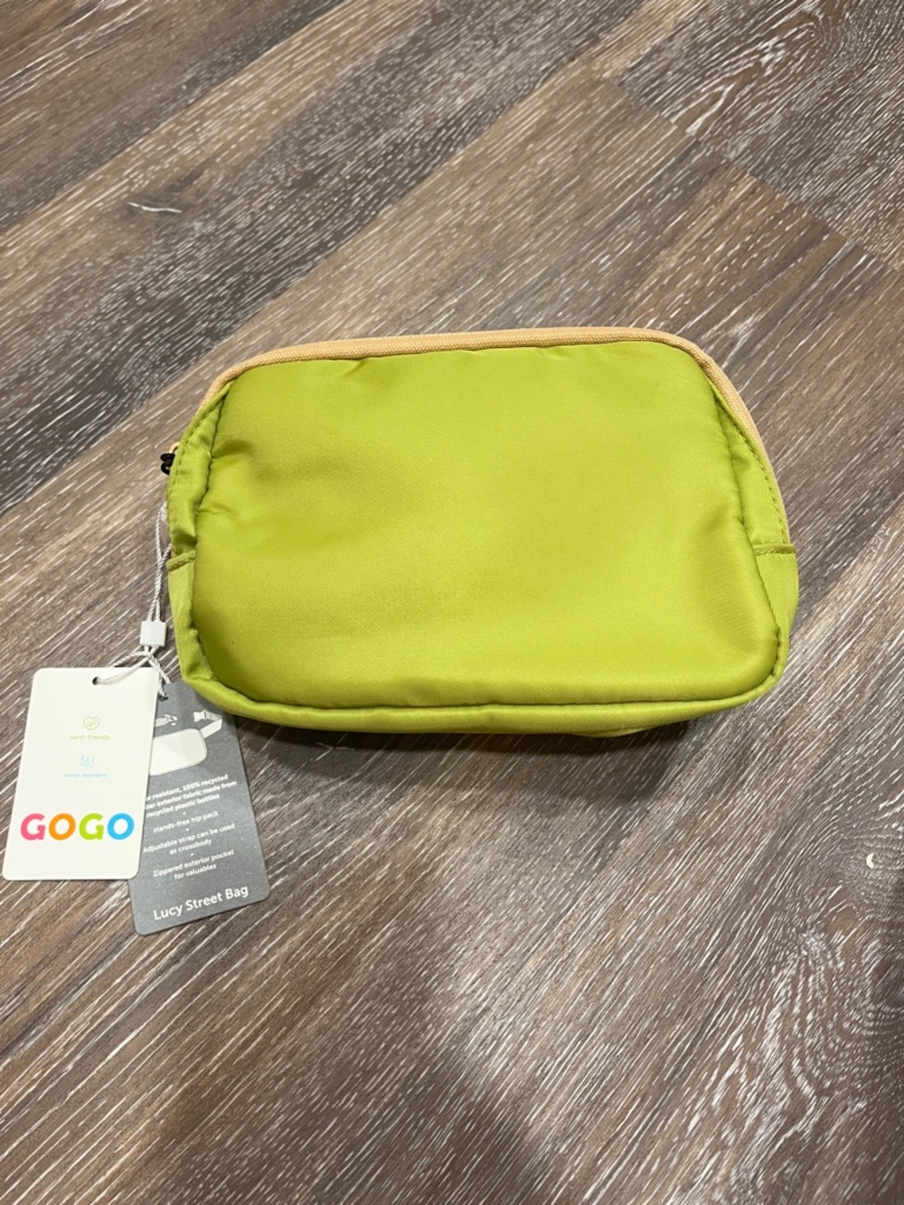 GOGO Lime Green crossbody bag with Beige Trim